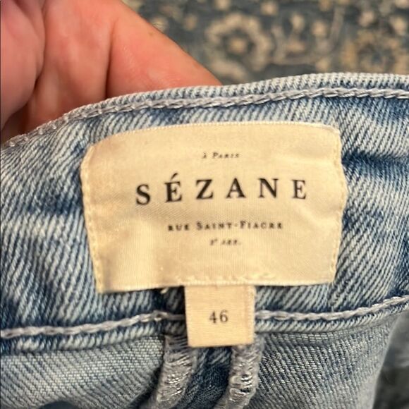 Sezane Rome Blue Denim Distressed Pockets Shorts Modern Boho Coastal - Picture 7 of 14